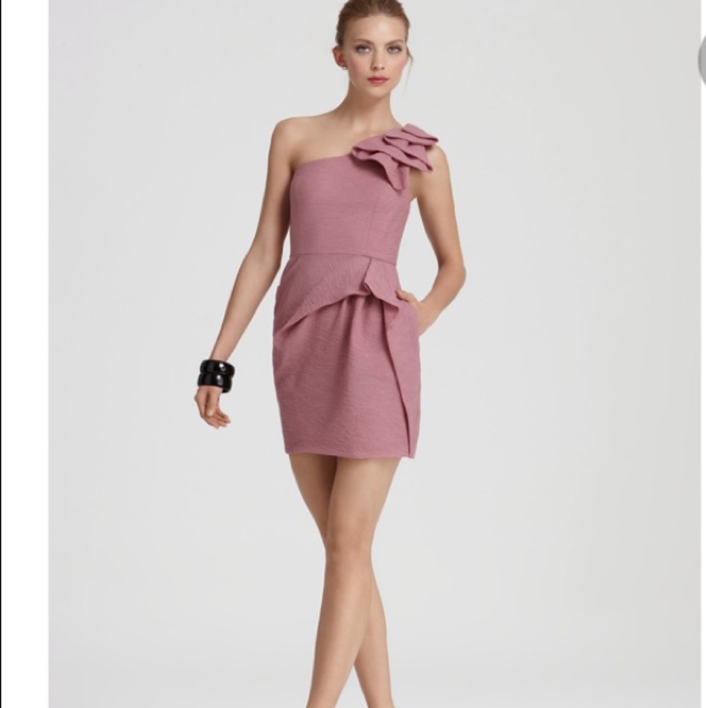 BCBGMAXAZRIA Women’s one shoulder ruffle dress